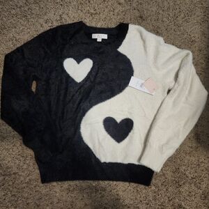 Spiritual Gangster Black and White Heart Sweater NWT